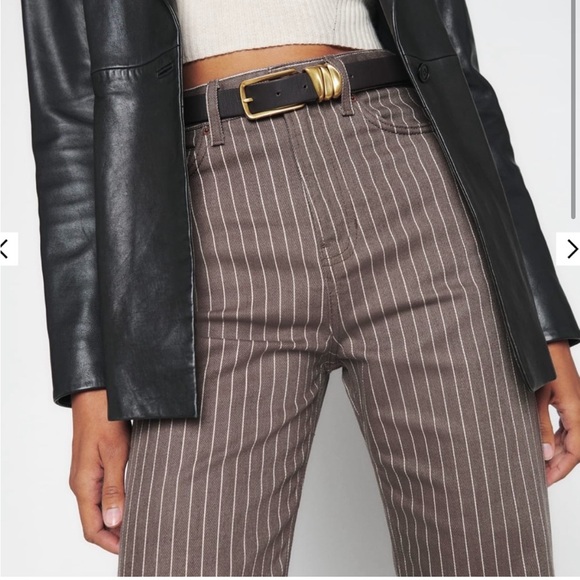 Reformation Jeans Wilder High Rise Wide Leg Jeans in Cacao Pinstripe Size 23 - Picture 8 of 10